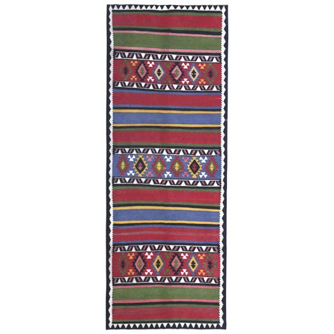 Modern Turkish Kilim Rug With Red And Blue Stripes With Tribal Design