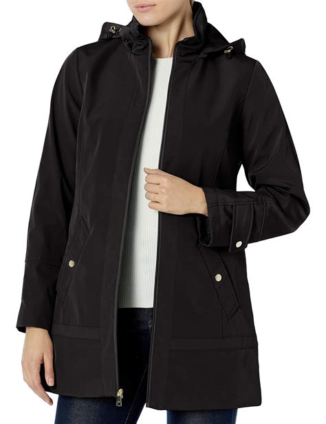 Jones New York Plus Size Hooded Trench Coat Rain Jacket In Blacktaupe