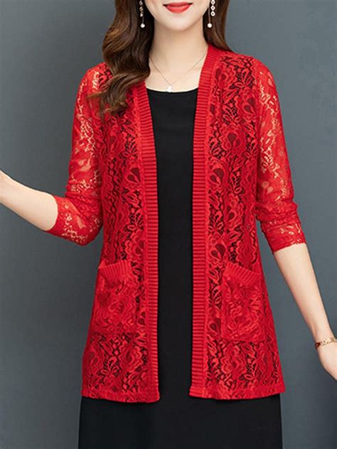 Adorewe Berrylook Berrylook Patch Pocket Lace Cardigans 流行のドレス レースのジャケット