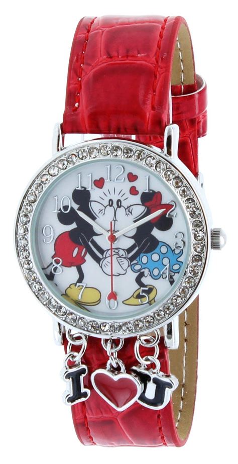 Disney Mickey And Minnie Holding Hand And Kissing I Love You With Red Band