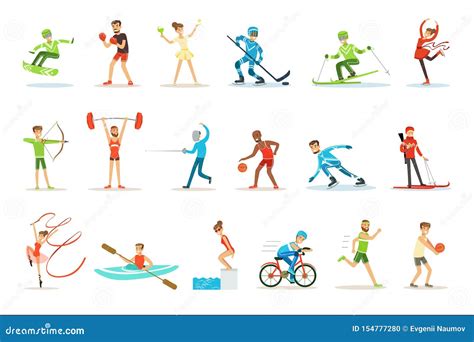 Adult People Practicing Different Olympic Sports Set Of Cartoon