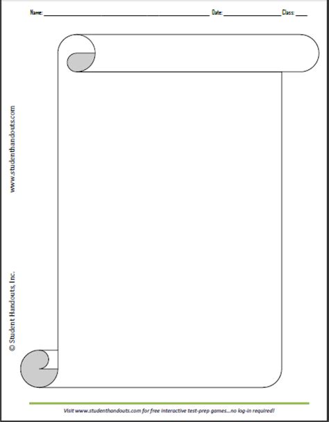 Printable Blank Old Fashioned Scroll Sheet Student Handouts