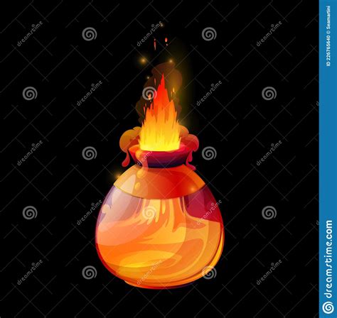 Potion Bottle With Fire Flames Game Interface Stock Vector