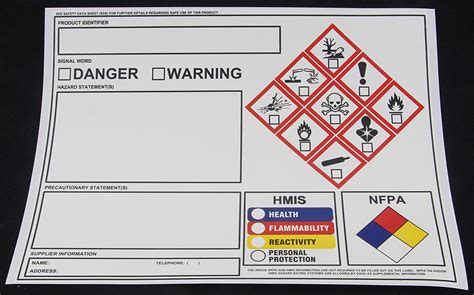 New GHS Chemical Label OSHA HMIS NFPA Diamond Label Safety Sign 8 5 X11