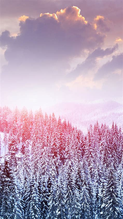 Free Download Winter Snow Trees Mountains Forest Sky Clouds Iphone 6