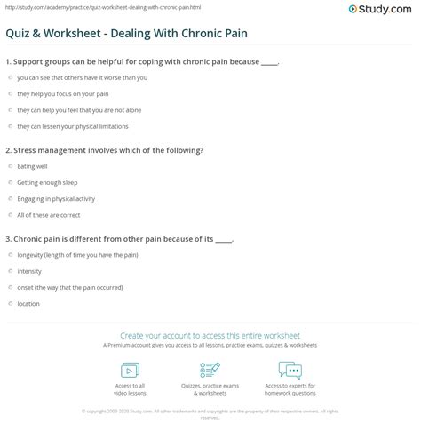 Quiz And Worksheet Dealing With Chronic Pain
