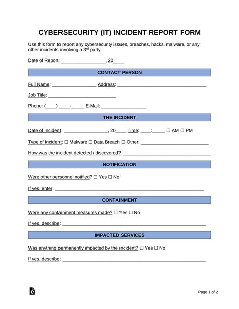 Free Cybersecurity It Incident Report Template Pdf Word Eforms