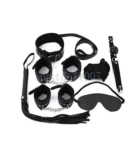 7x Restraints Set Handcuff Mouth Gag Ropes Blindfold Whip Collar Cuffs Goggles T871097536 From