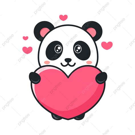 Cute Cartoon Panda Love Vector With Pink Heart Shape Cute Panda Cartoon Panda Panda Vector