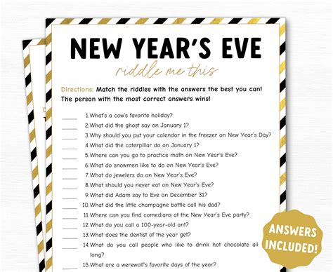 New Years Eve Riddle Me This Game Printable New Year Party Etsy New