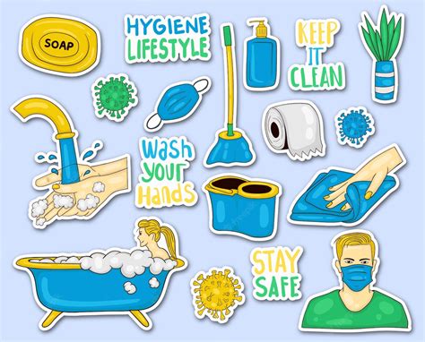 Premium Vector Colorful Hand Drawn Hygiene Element Stickers Collection