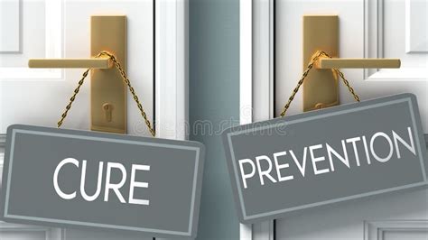 prevention or cure as a choice in life pictured as words cure prevention on doors to show
