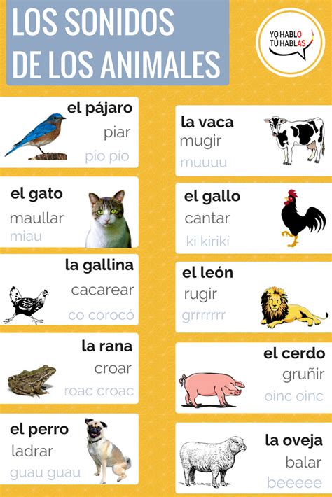 Los Sonidos De Los Animales Spanish Vocabulary For Spanish Learners