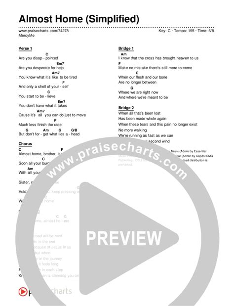 Almost Home Simplified Chords Pdf Mercyme Praisecharts