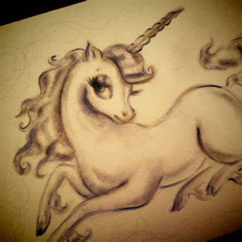 Unicorn Pencil Drawing In Progress By Artist Miss Fluff Claudette
