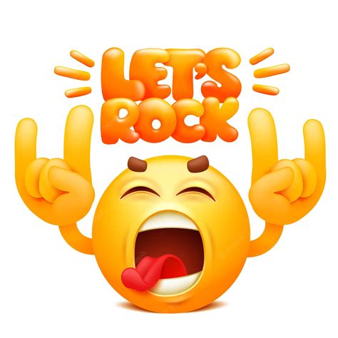 Premium Vector Lets Rock Emoticon Icon Yellow Emoji Cartoon