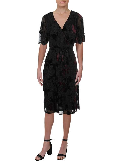 Lauren Ralph Lauren Womens Oleander Velvet Applique Wrap Dress