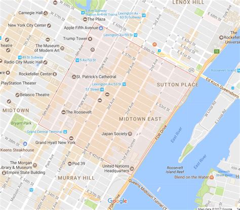 New York City Midtown East Neighborhood Map