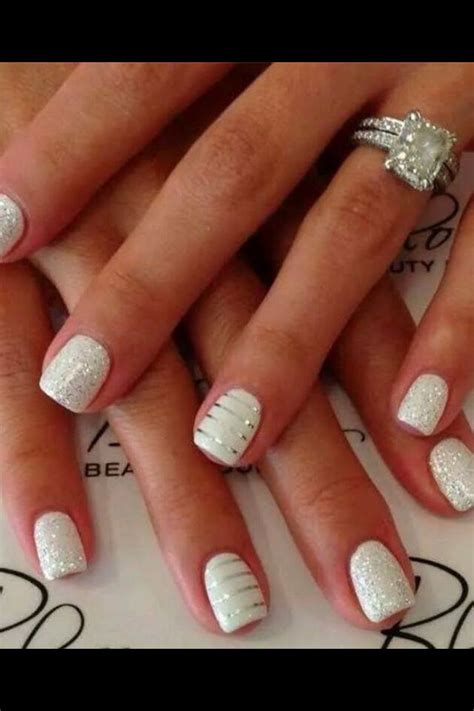 Love White And Stripe Nail Art Wedding Nails Design Fun Manicure