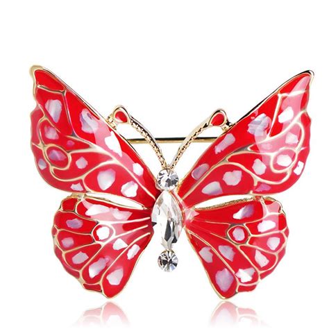 Us 465 Blucome Red Enamel Butterfly Brooches For Women Gold Color
