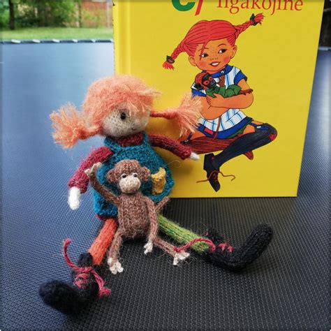 Pippi Longstocking And Monkey Mr Nelson Knitted Red Haired Etsy