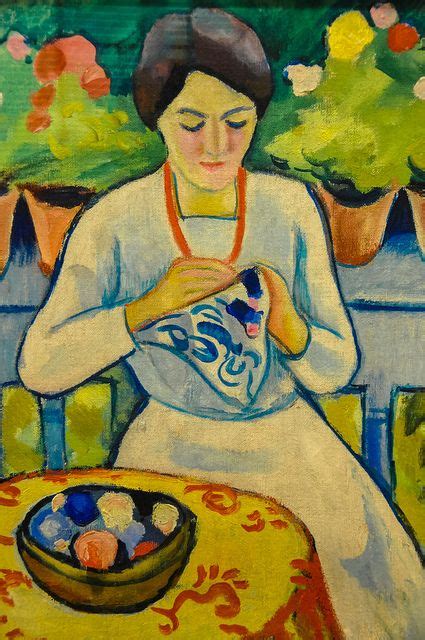 August Macke Woman Embroidering On Balcony 1910 At Kunstmuseum Bonn