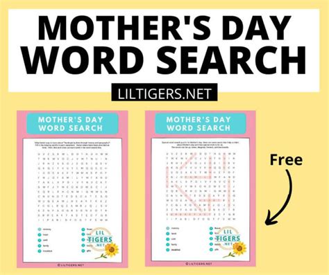 Free Mothers Day Word Search Printables Lil Tigers Lil Tigers