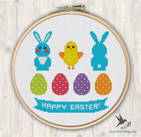 Happy Easter Cross Stitch Pattern Easter Cross Stitch Pattern Rabbit