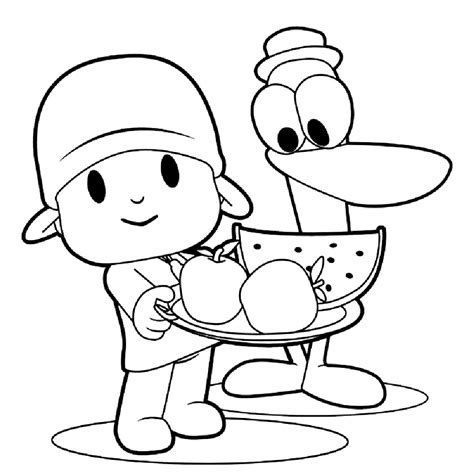 Pocoyo Y Pato Comiendo Frutas Para Imprimir Y Dibujar Dibujos De