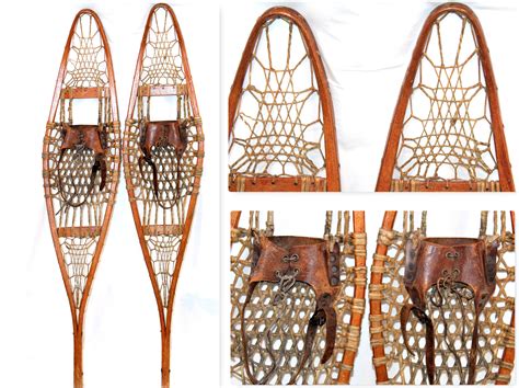 Antique Snowshoes Pair Of Authentic Wooden Snowshoes With Leather Bindings