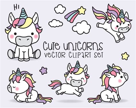 Premium Vector Clipart Kawaii Unicorns Cute Unicorns Etsy Cute