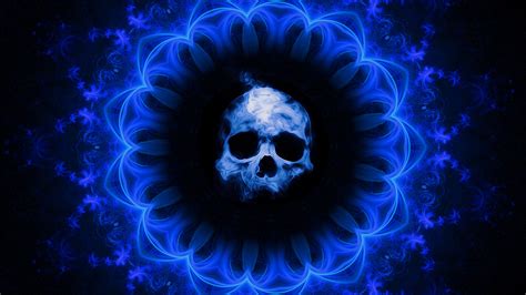 Download Wallpaper 2560x1440 Skull Gothic Patterns Blue