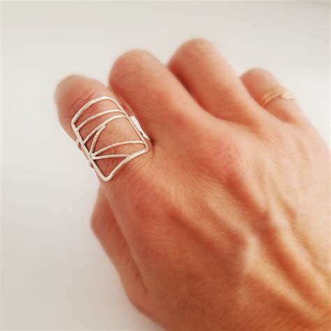 Anillo de dedo índice boho anillo de plata rectangular largo Etsy España