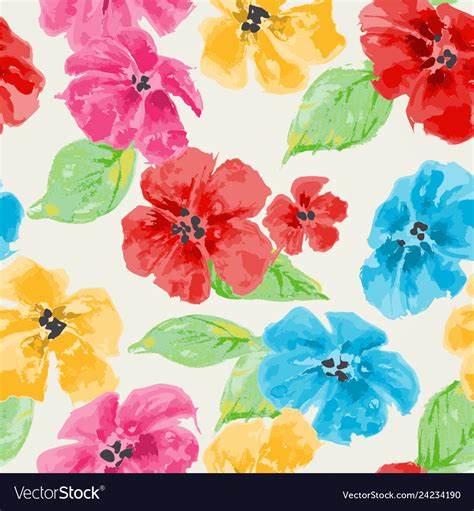 Watercolor Floral Seamless Pattern In Bright Vector Image