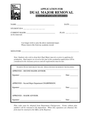 Fillable Online Wcupa Application For Dual Major Removal Undergraduate