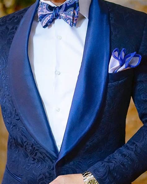 Navy Blue Paisley Dinner Jacket Mens Suits Style Modern Classy Mens