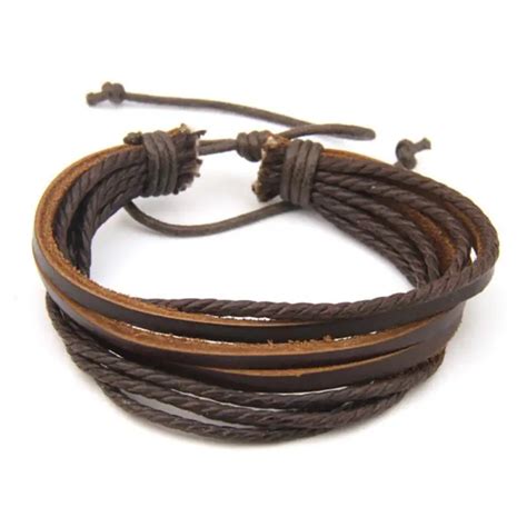 Vintage Leather Braided Rope Bracelet Simple Adjustable Multilayer