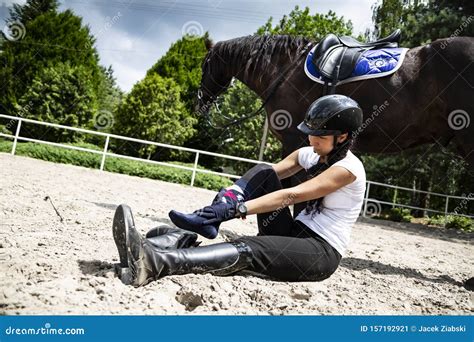 Horse Riding Rider Injury While Riding A Horse Stock Image Image Of