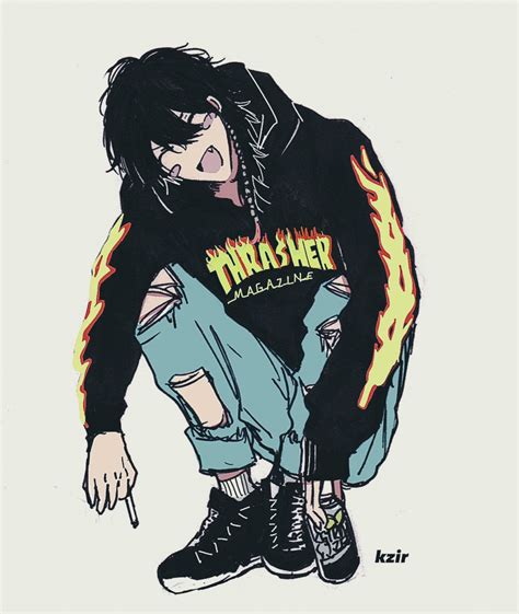 Aesthetic Skate Anime Tomboy Art Goth Anime Boy Goth Boy Drawing