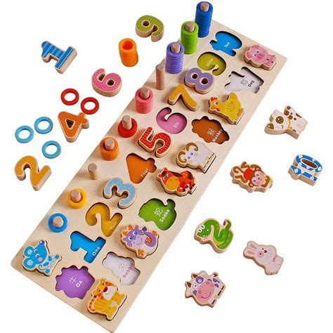 Wooden Counting Blocks Sorting Toys For Kids Wooden Number Puzzle For