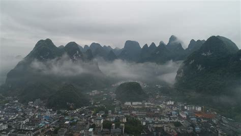 Landscape Of Guilin At Dusk Li River And Karst Mountains Located Near