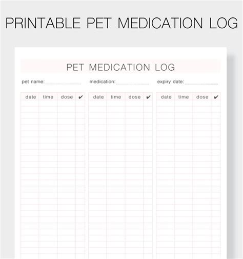 pet medication log printable pet care medication record