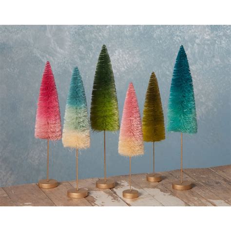 Set Of 6 Vibrantly Colored Bottle Brush Forest Christmas Decorative