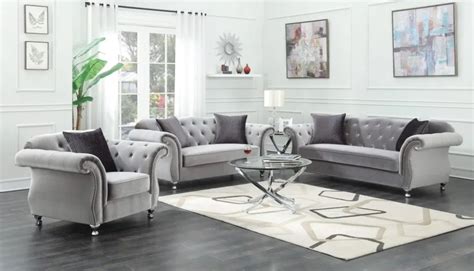 Coaster Frostine Glamorous Silver Velvet Sofa 551161 Usa Furniture