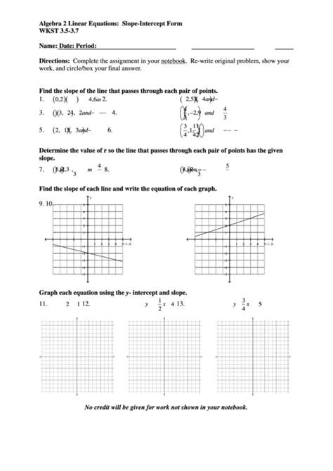 The most secure digital platform to get legally binding, electronically signed documents in just a few seconds. Linear Equations: Slope-Intercept Form Worksheet printable ...