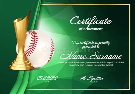 Diploma De Béisbol Equipo Deportivo Certificado De Premio Ilustración