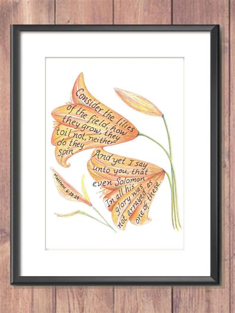 Consider The Lilies Scripture Design Inspirational Print Etsy