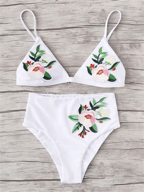 Embroidered Flower Bikini Set Shein Sheinside Flower Bikini My XXX Hot Girl