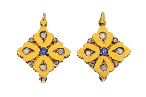 french 18ct gold diamond sapphire earrings lillicoco