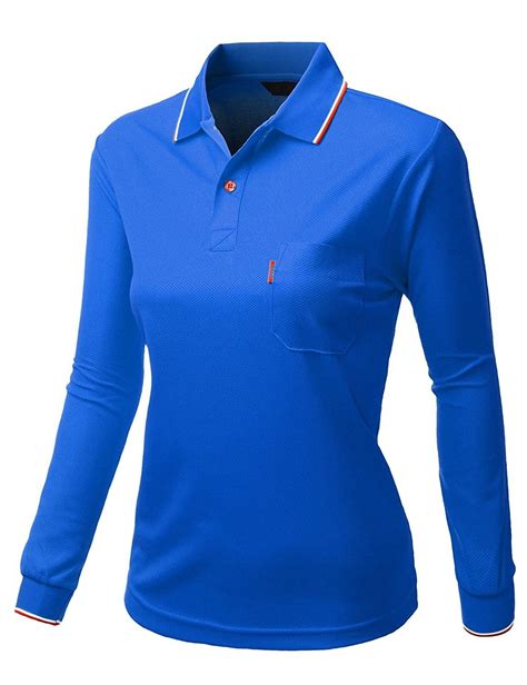 women s basic collar polo long sleeve pocket point t shirt kwttl0170 blue c311pc2ezyz